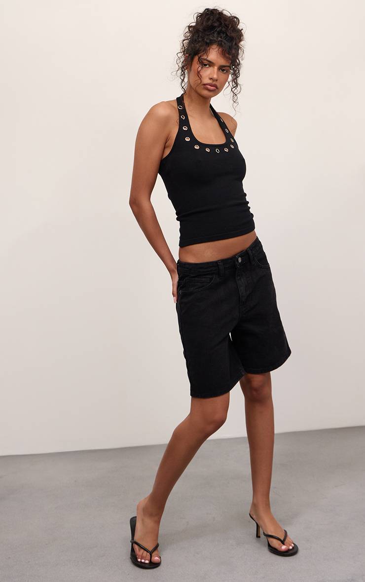 Noir Délavé Short En Jean Taille Basse