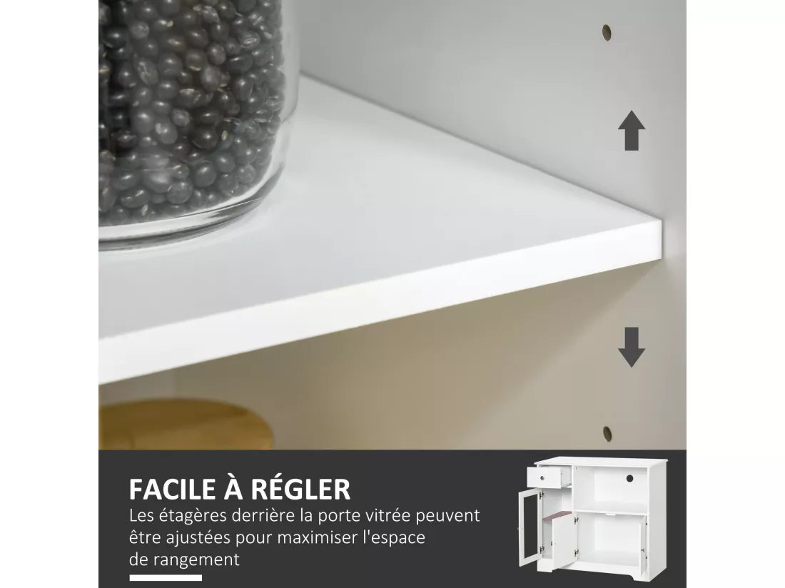 Meuble micro-ondes pour cuisine - tiroir, 3 portes, niche - dim. 90L x 40l x 82H cm - MDF blanc