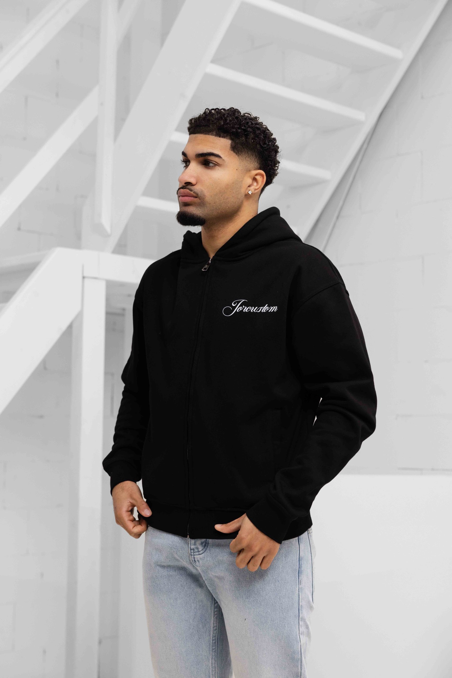 Jorcustom Fleece Custom University Zipped Hoodie Heren Zwart