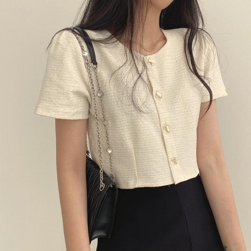 MIKIGA - Blouse met korte mouwen en ronde hals, effen
