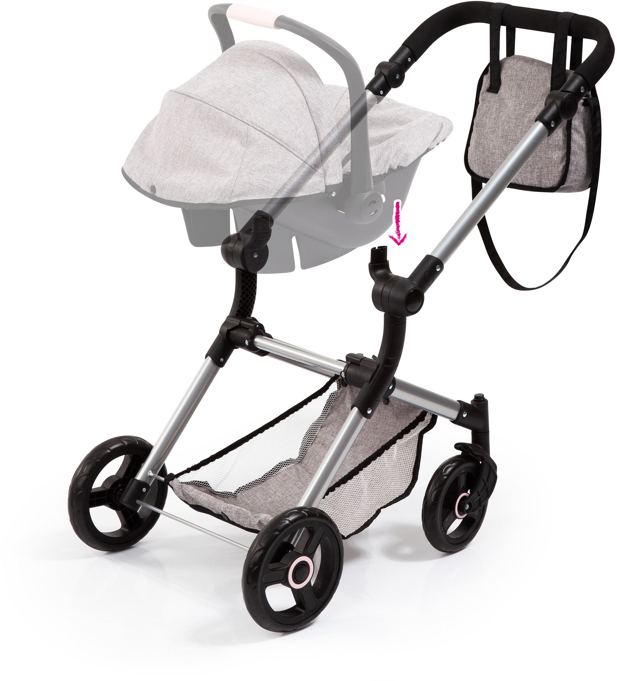 Bayer Kombi-Puppenwagen »Vario, Grau« inkl. Wickeltasche