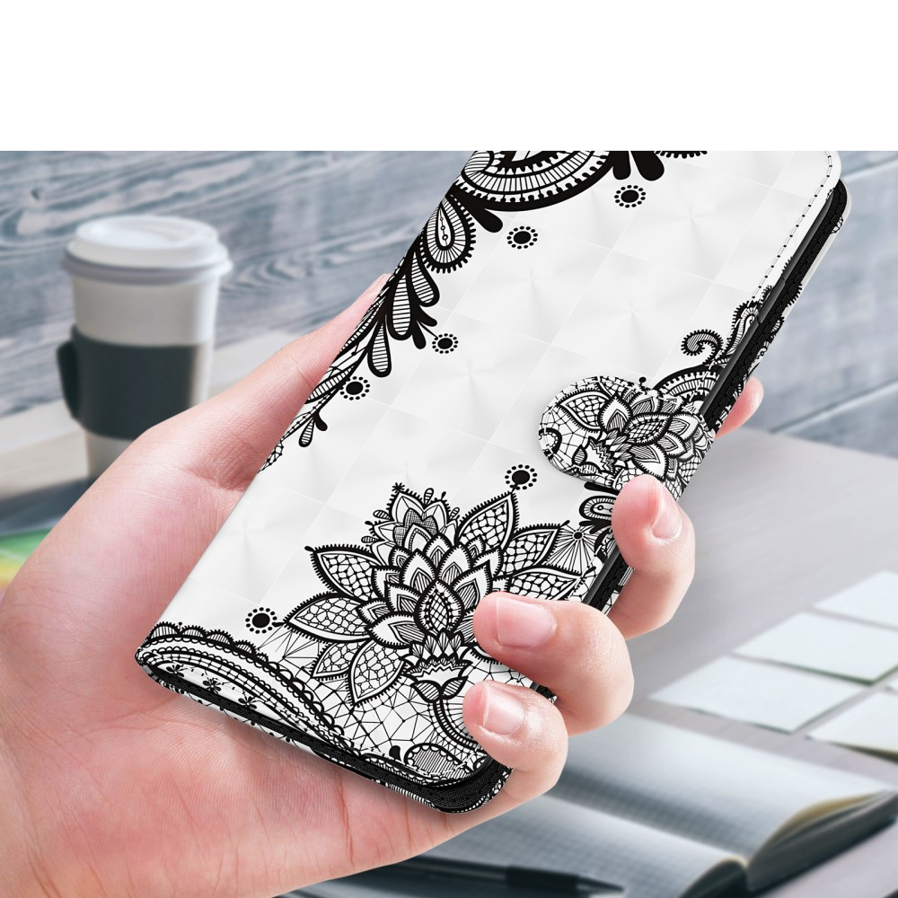 Samsung Galaxy S22 5G Leder Tasche mit Kartenfach   Handschlaufe - Blumen Mandala (Weiss)