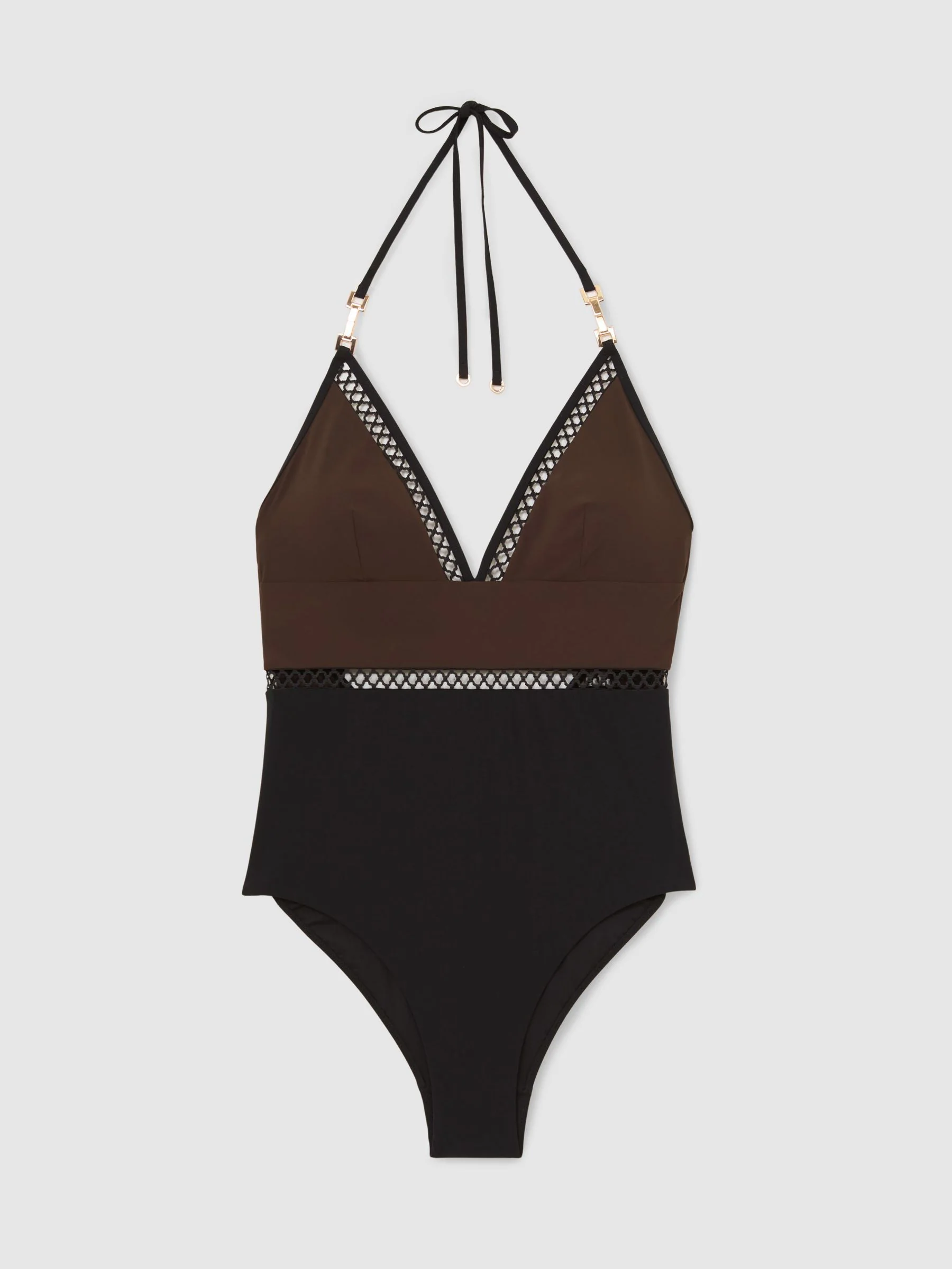 Reiss Ray Colour-Block Lattice-Trim Swimsuit