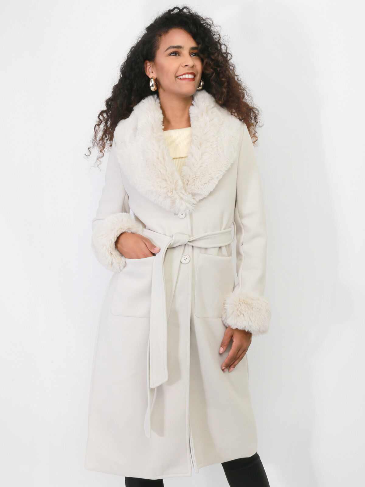 Manteau à col fourré- Beige
