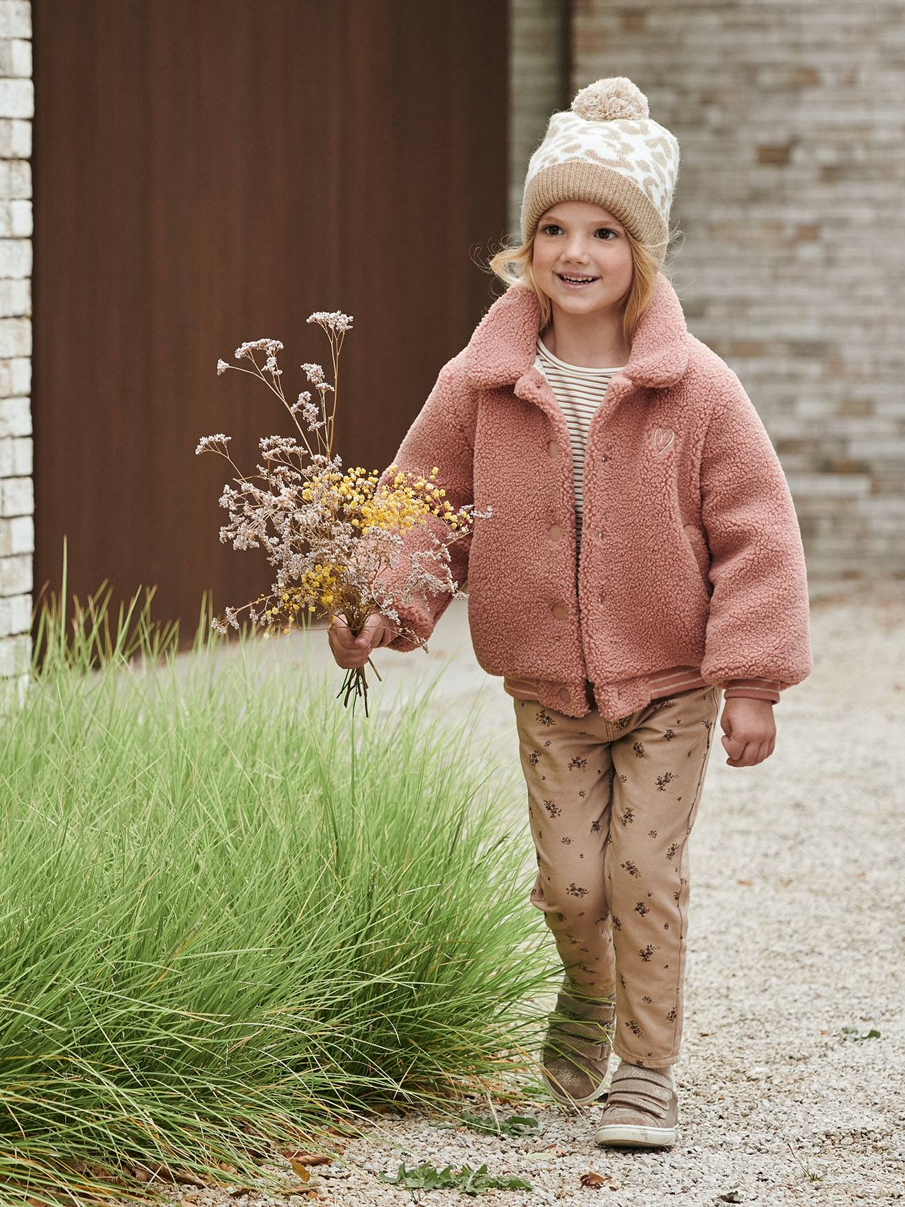 Casaco teddy rosa de sherpa para meninas