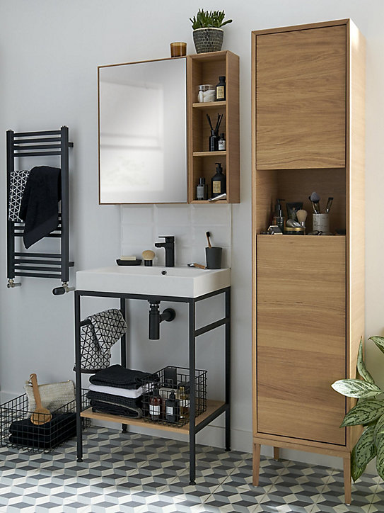 Console pour vasque à poser GoodHome Duala métal noir 80 cm + plan vasque blanc GoodHome Mila 80 cm