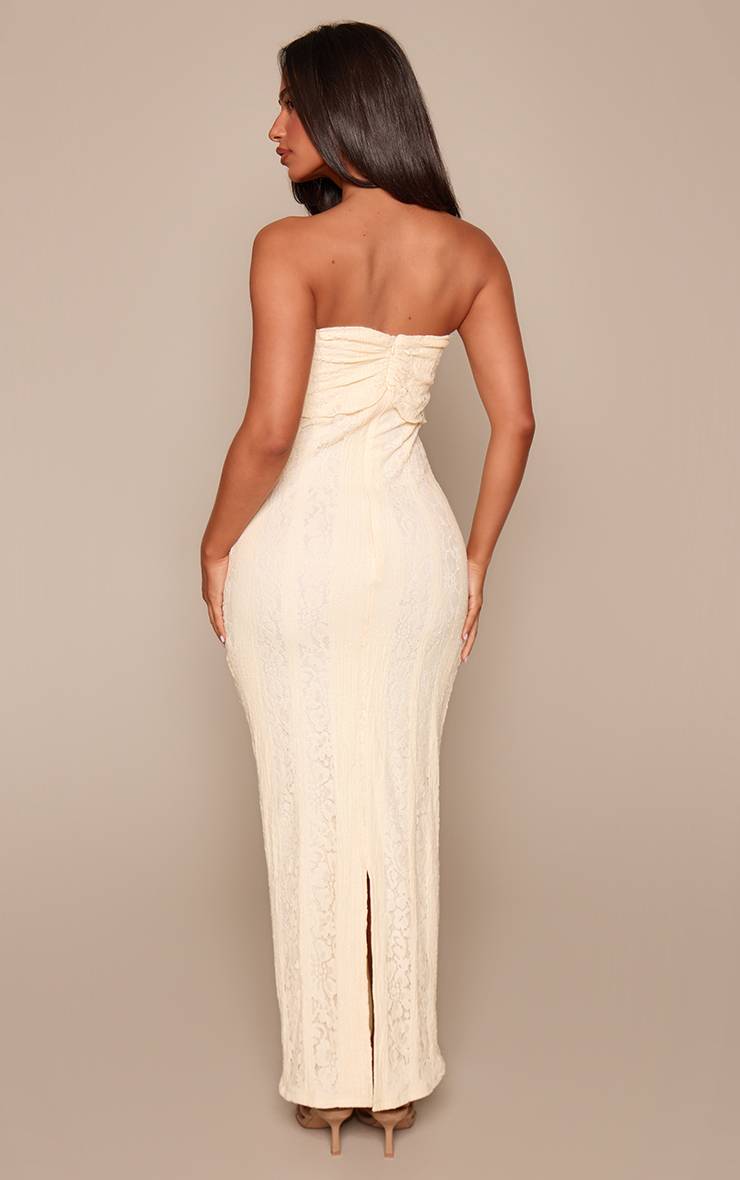 Butter Cream Robe Maxi Bandeau Ajustée En Dentelle Petite