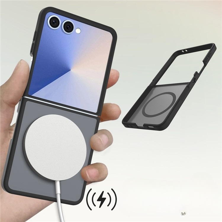 Samsung Galaxy Z Flip7 Hybrid Hardcase Hülle TPU Bumper   Kunststoff Rückseite MagSafe-Modul - Schwarz / Transparent