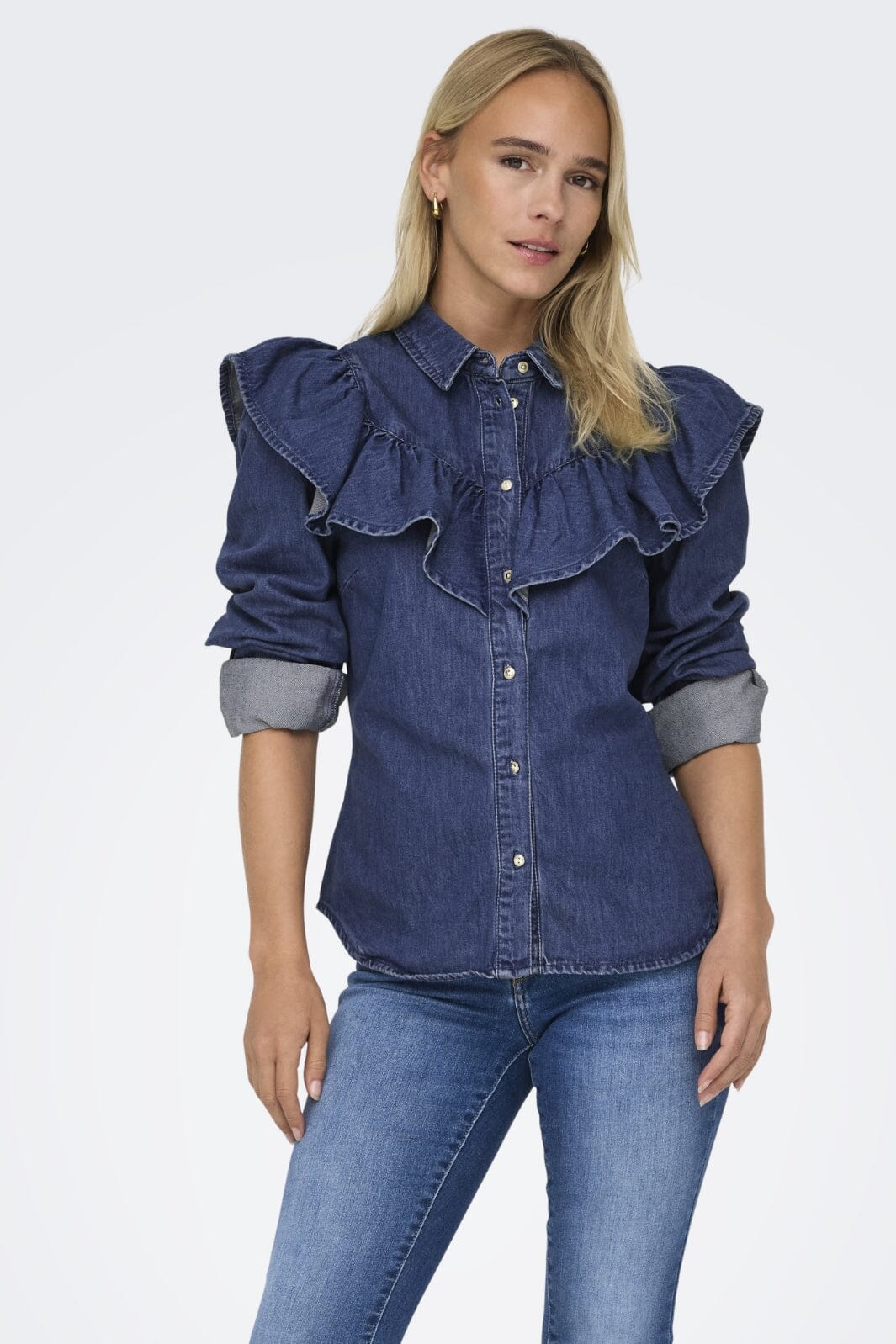 Only Onlindigo Ls Frill Shirt Qyt 4287142 dark blue denim