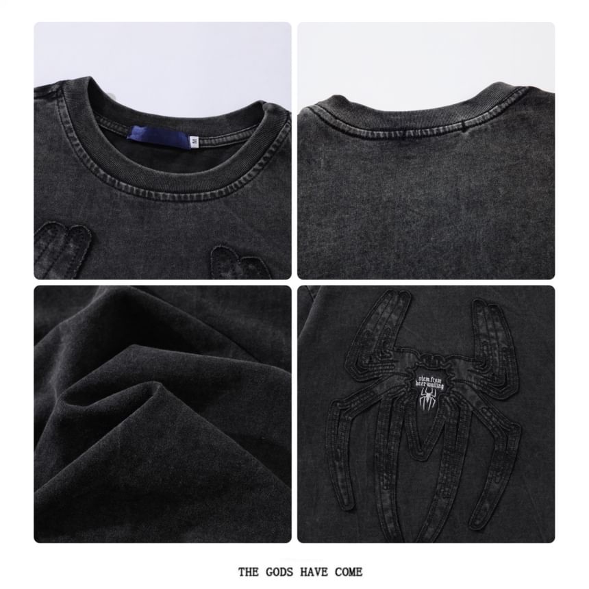 Derbundy - T-shirt met korte mouwen, ronde hals en spinnenapplicatie, gewassen