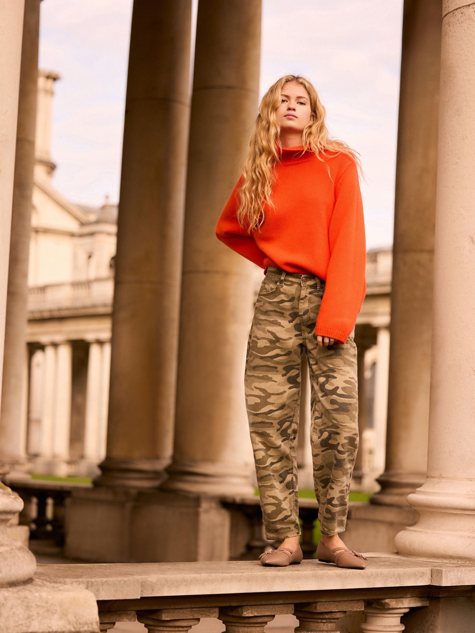Camouflageprint - 100% katoenen Barrel jeans