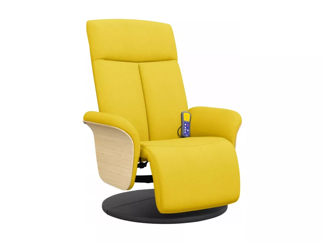 Fauteuil inclinable massant repose-pieds jaune clair tissu