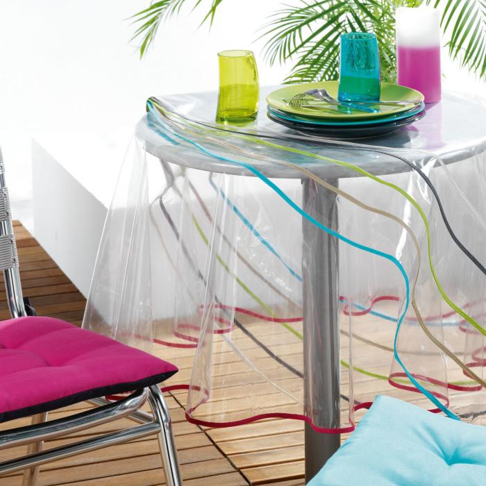 NAPPE CRISTAL RONDE 180 CM PVC UNI GARDEN BIAIS BLANC