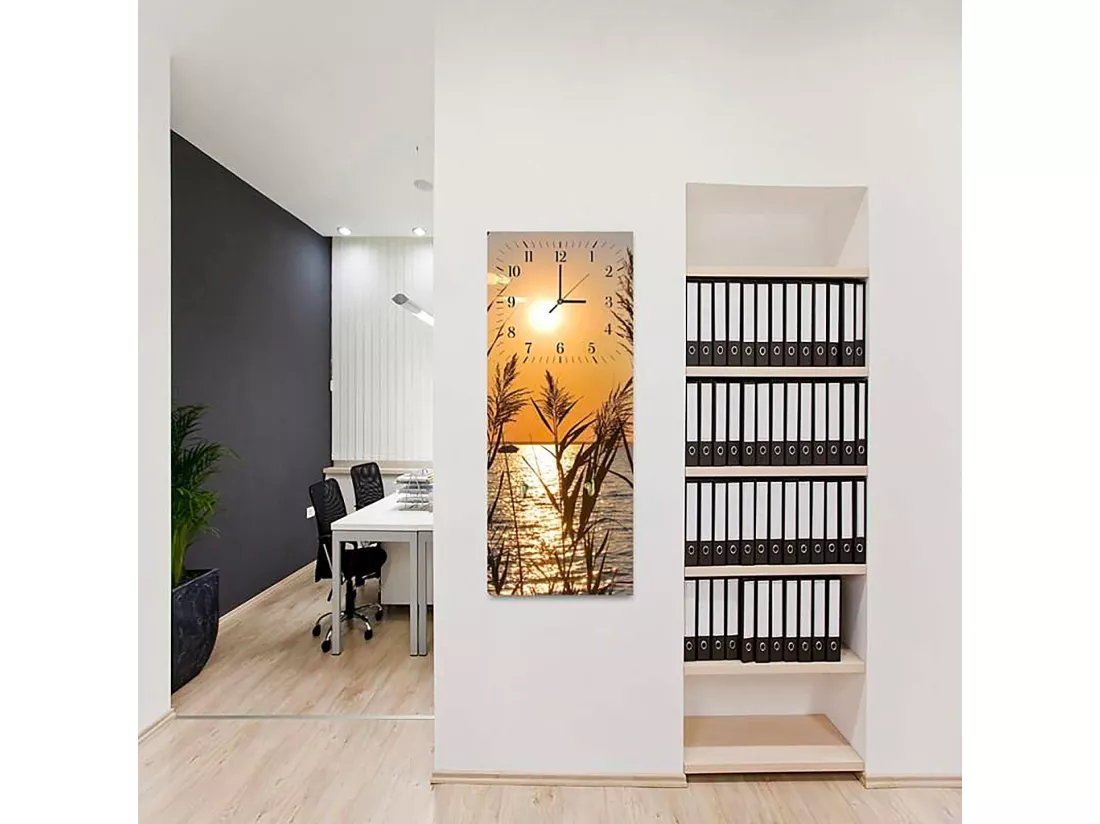 Horloge Panoramique Coucher de Soleil sur L'Eau - 40 x 118 cm