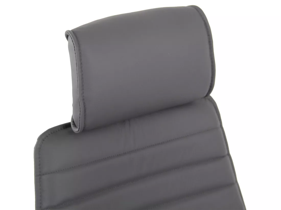 Chaise de bureau - Véritable cuir & Métal chromé - Gris - Rako