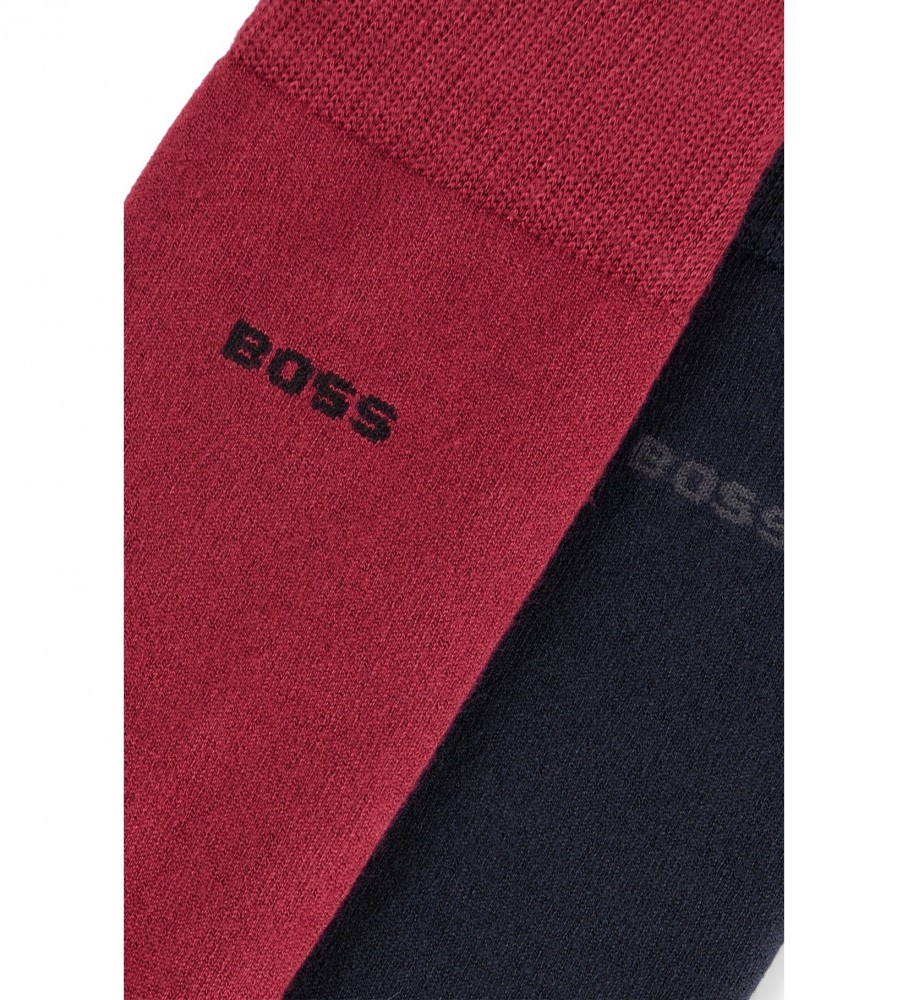 Pacote com 2 pares de meias de bambu BOSS, vermelhas e azul-marinho.