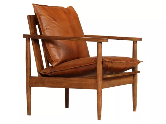 Fauteuil Marron Cuir véritable avec bois d'acacia