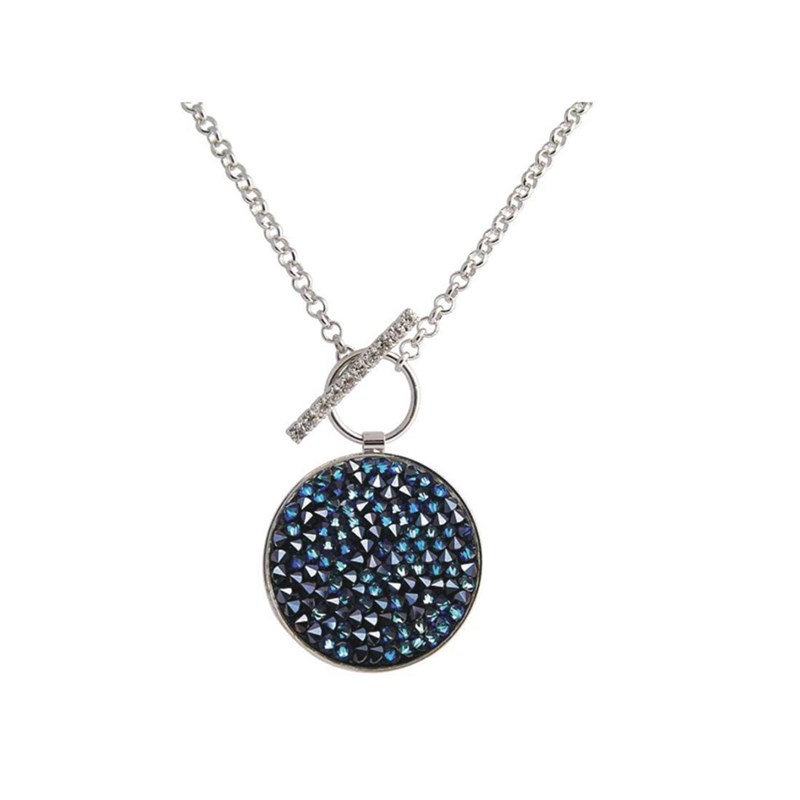 Collier orné de cristaux Swarovski avec pierre crystal Bleu en plaqué Or blanc et rhodié