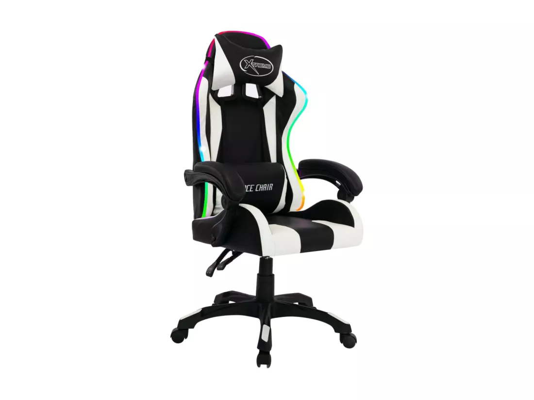 Fauteuil de jeux vidéo avec LED RVB Blanc et noir Similicuir