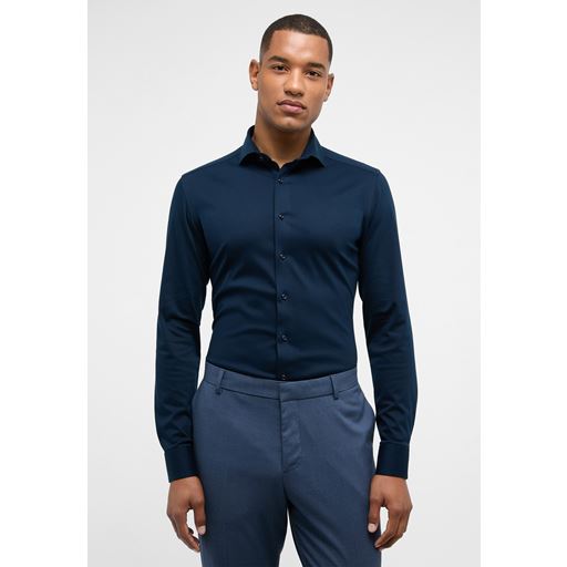 Eterna Langærmet Slim Fit Jersey Skjorte, Mørkeblå, 43