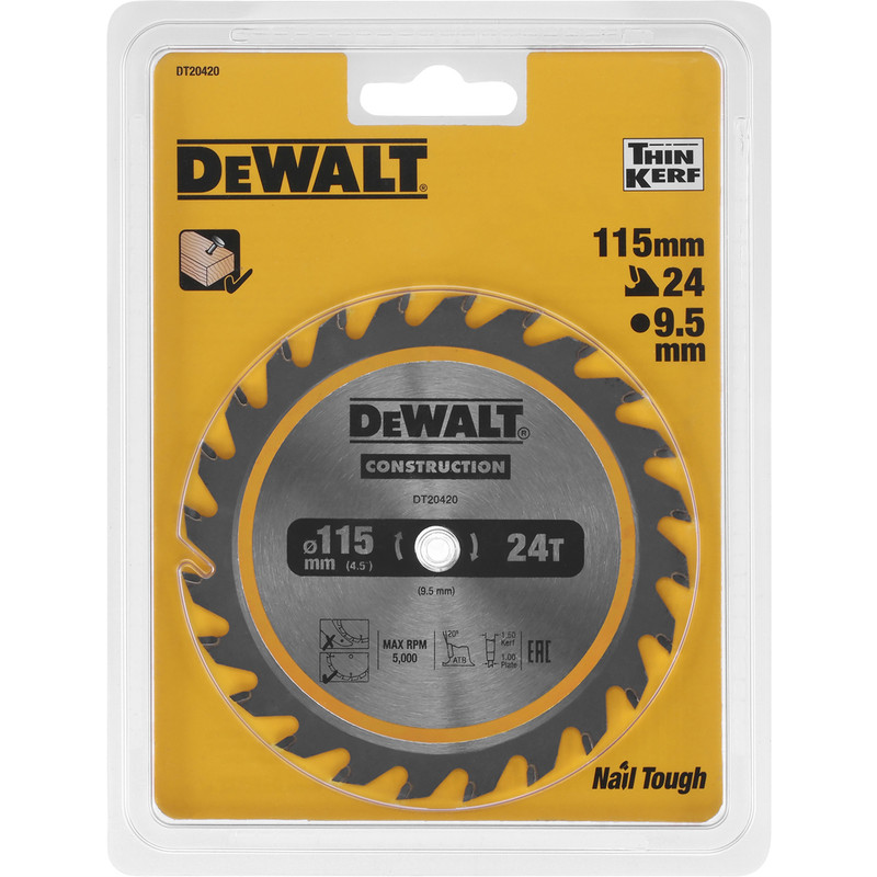 DeWALT cirkelzaagblad hout 115x9,5x1,65mm 24T Hout/Plaatmateriaal