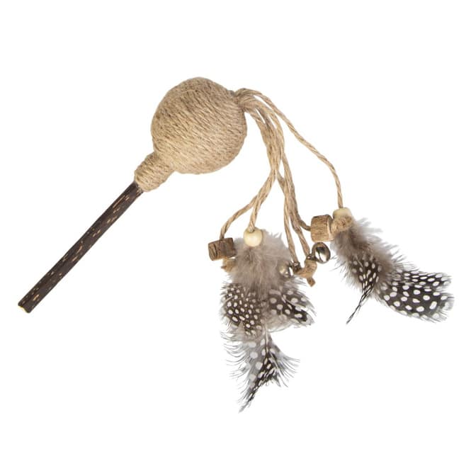 Katzenspielzeug aus Naturmaterialien - mit Feder an Seil - ca. 16 x 4,7 cm
