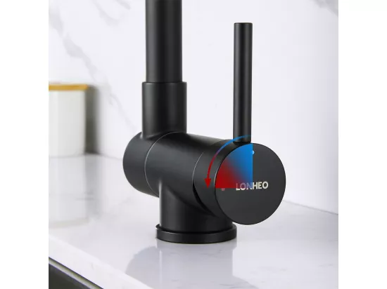 Robinet de Cuisine Rabattable Rotatif à 360°, Mitigeur Cuisine Eau Chaude Froide Robinetterie Acier Inox 304 avec barboteur démotable Noir,EU Modèle