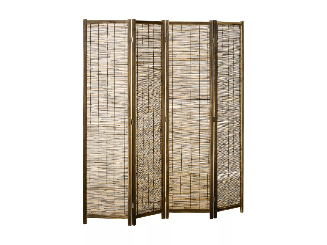 Paravent intérieur 4 panneaux pliables séparateur de pièce bois de paulownia roseau