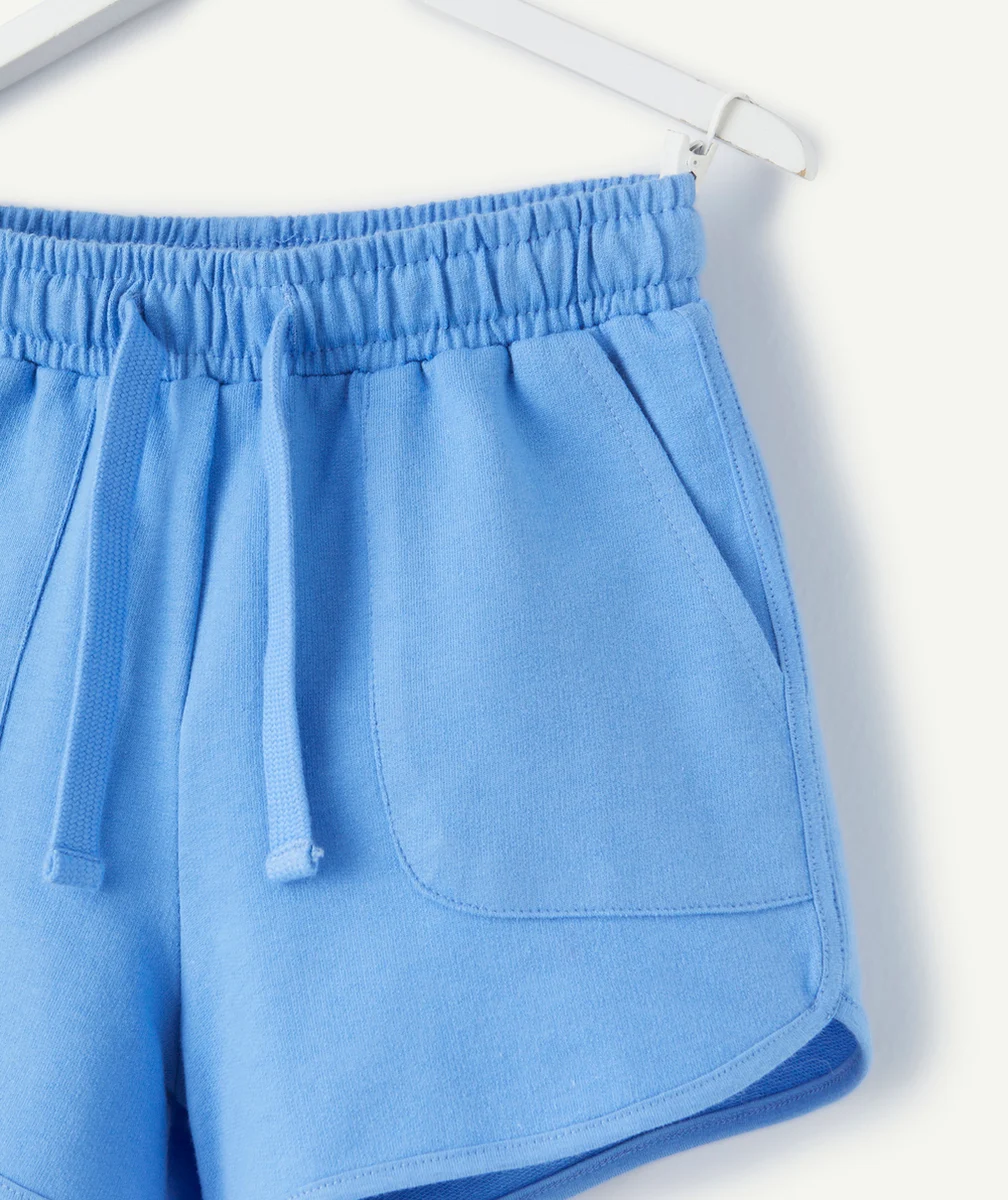 short fille en coton bio bleu avec cordons