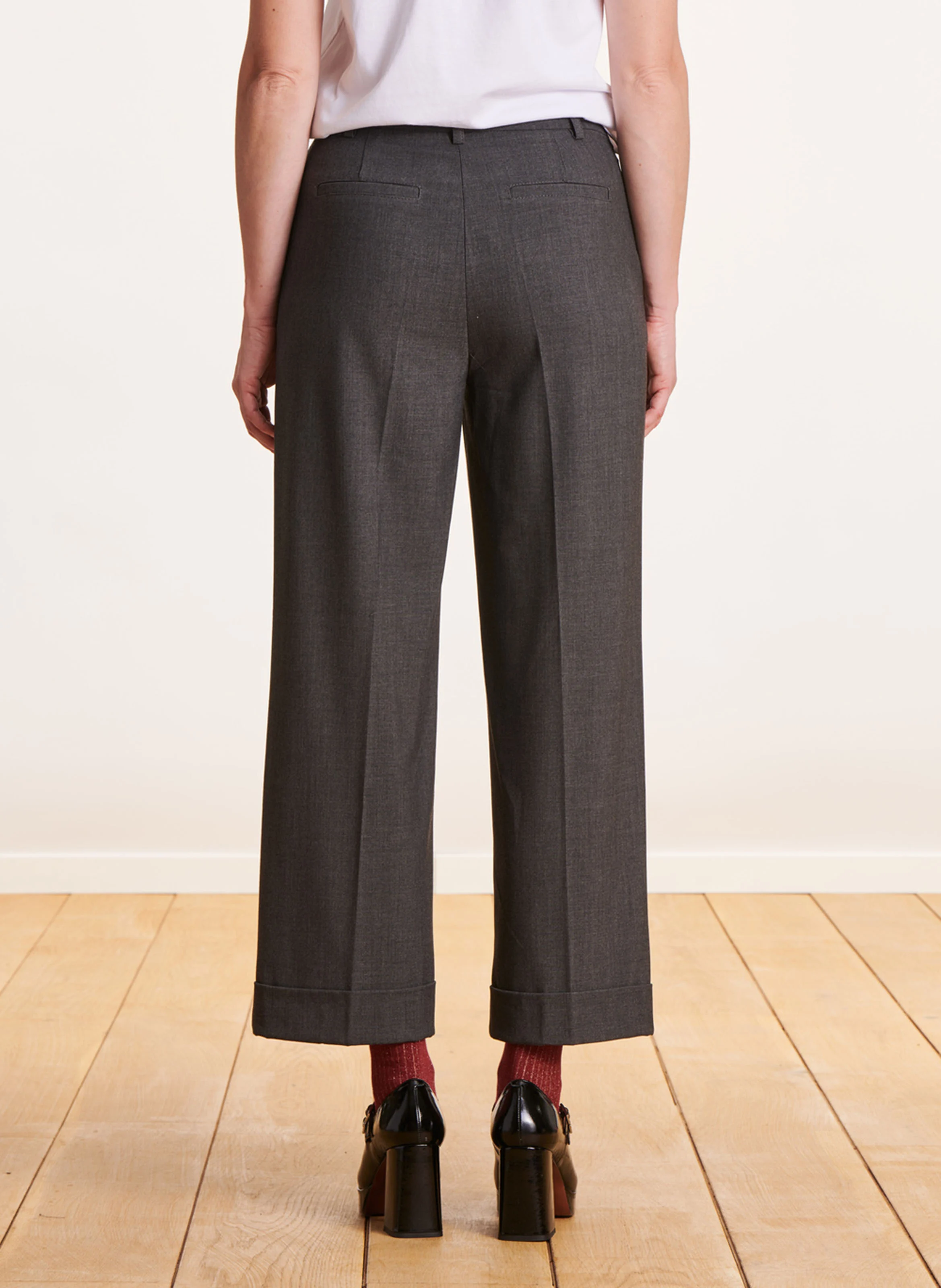 Pantalon large à revers | Gris