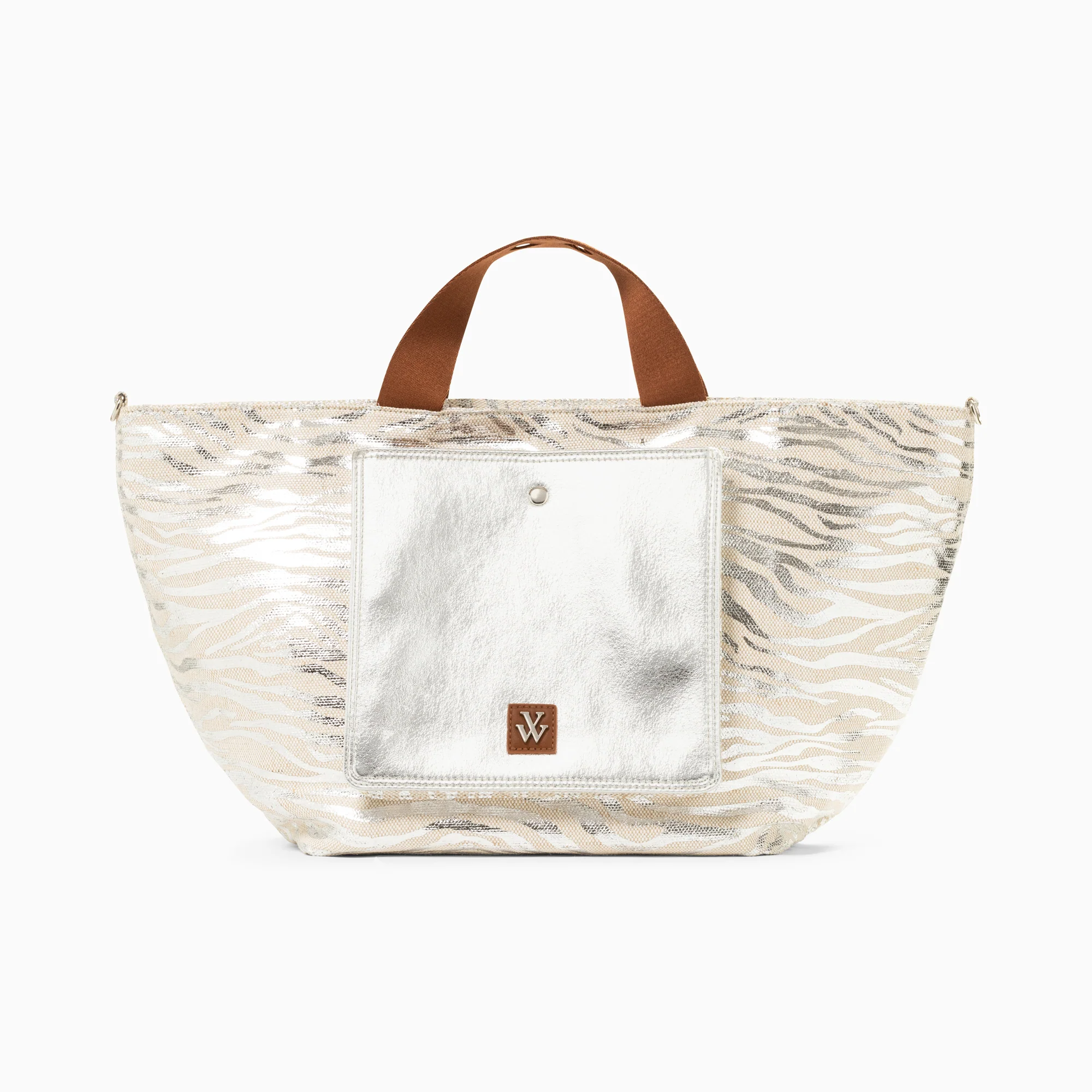 Sacs-Cabas Roxanna argent imprimé zèbre à pochette