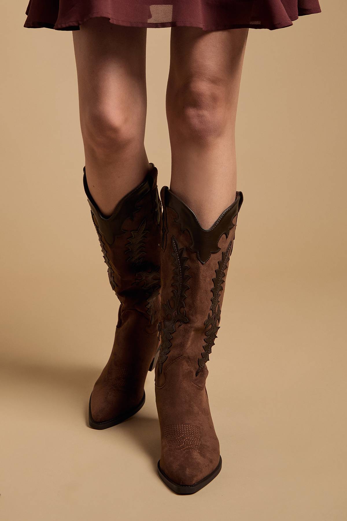 Oasis Bottes de Cowboy Western Jessie en Synthétique et Cuir Hauteur Mollet