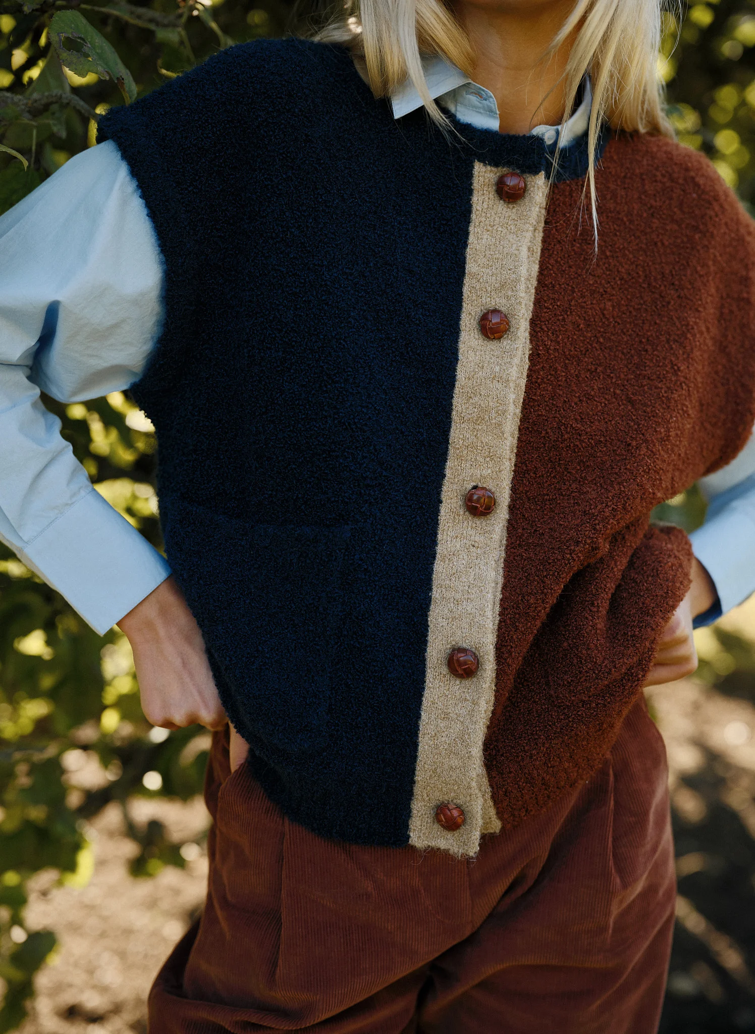 Gilet droit en fibres recyclées mélangées | Multicolore