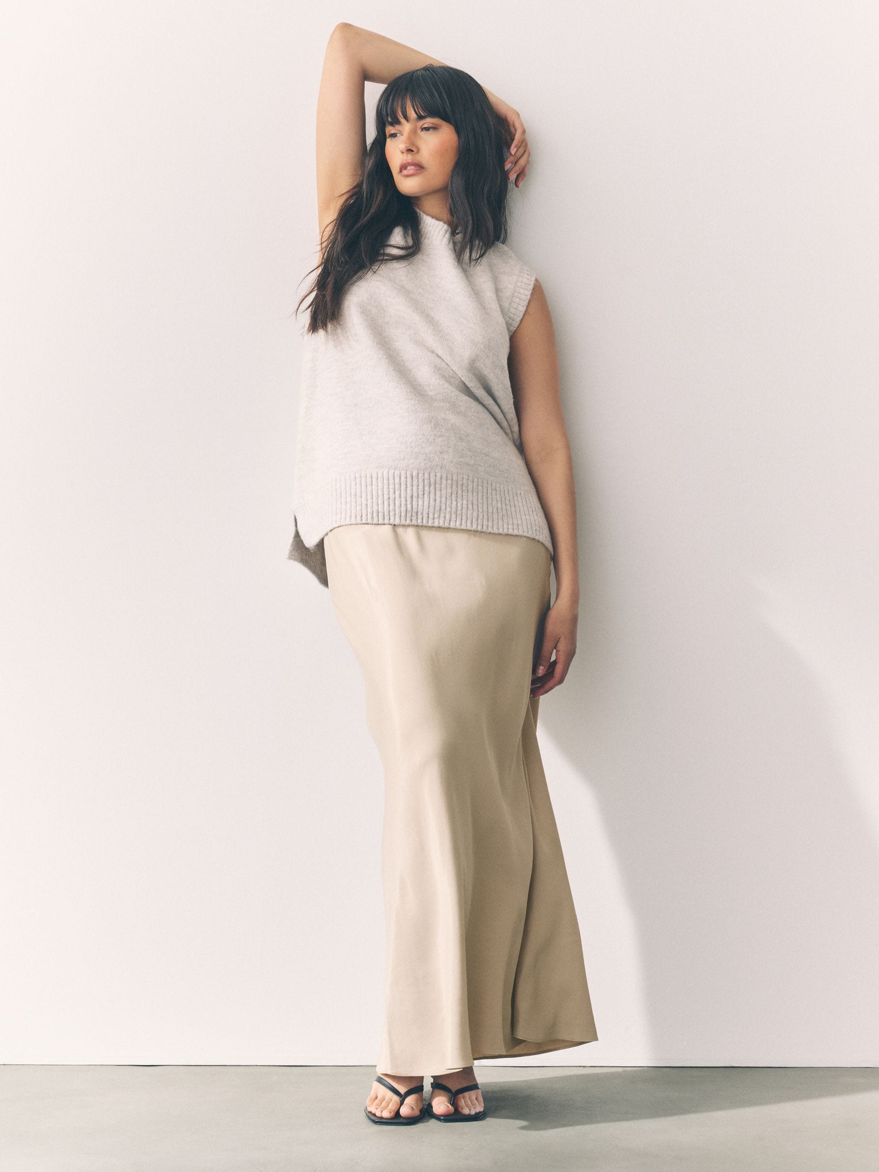 Champagne-goud - Satijnen midirok