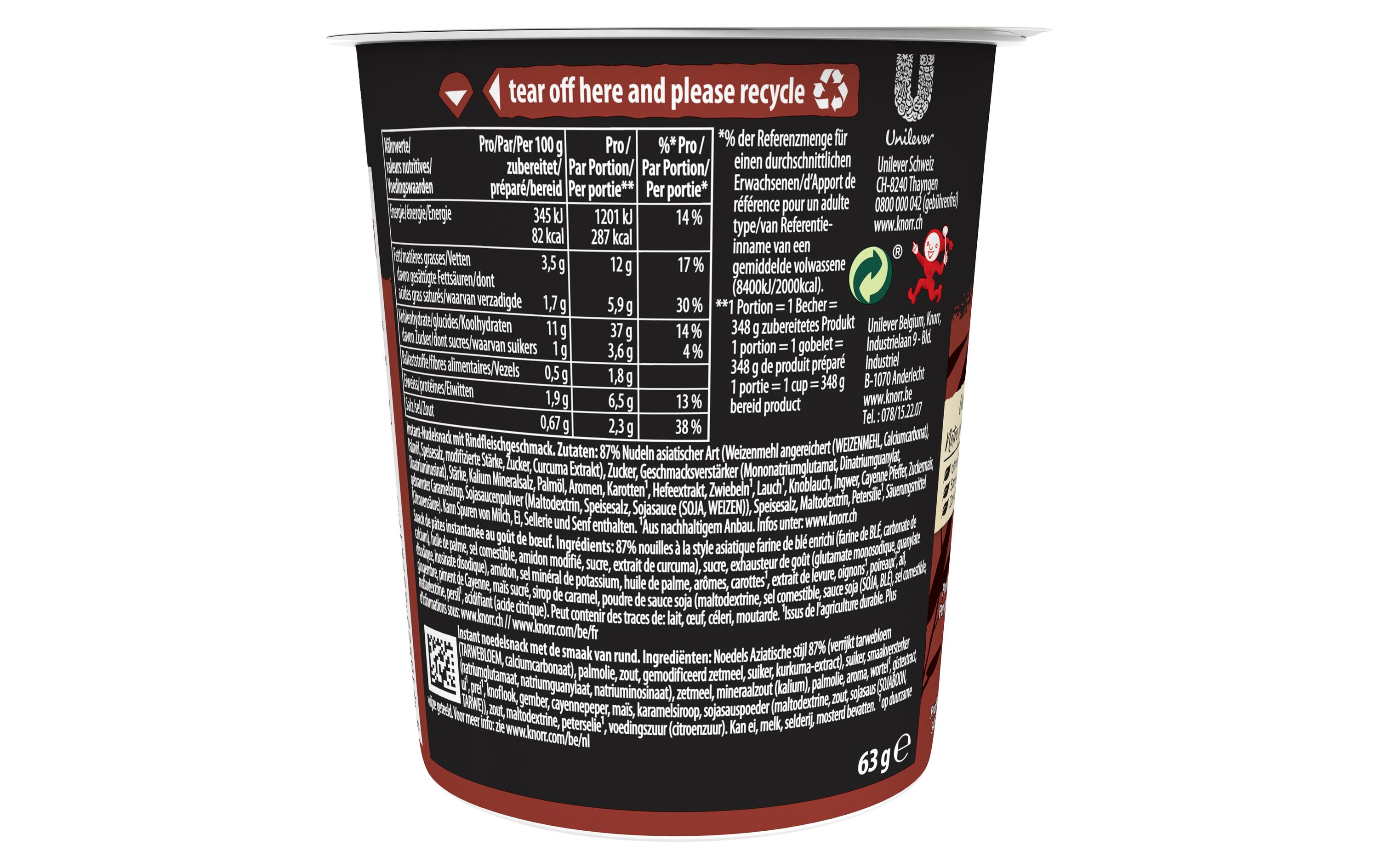 Becher Asia Noodles Beef 63 gFertiggericht mit asiatischen Nudeln