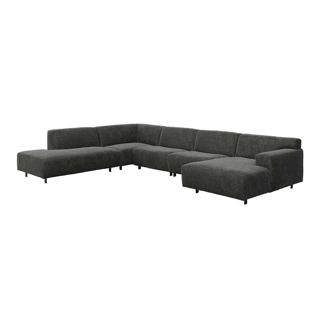 Vesta U-sofa Sjeselong høyre, 3-seter og åpen ende venstre. Big hjørnemodul, Tekstil Eros Antracit, sort metallben 10 cm, Comfort CM