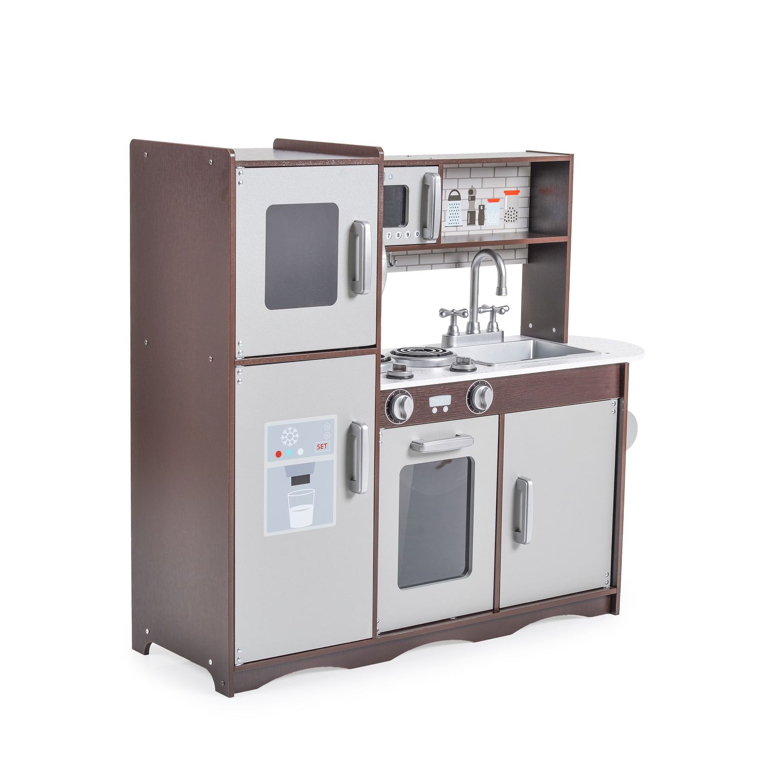Moni Kinderküche Smart 7266 Holz 95 cm hoch Spülbecken, Backofen, Mikrowelle braun