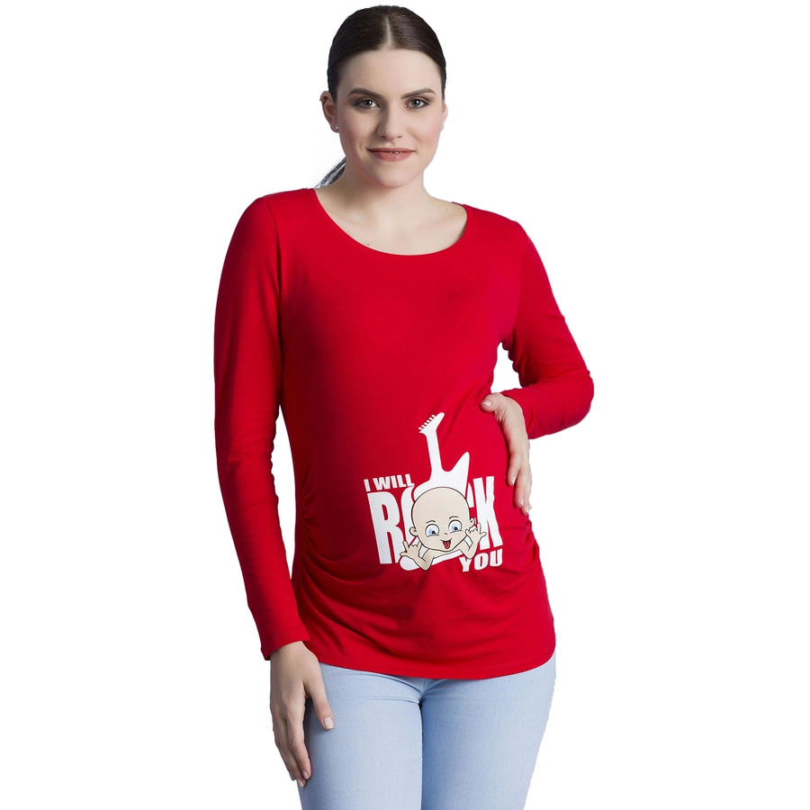 M.M.C. Umstandslangarmshirt I Will Rock You mit Motiv Rot