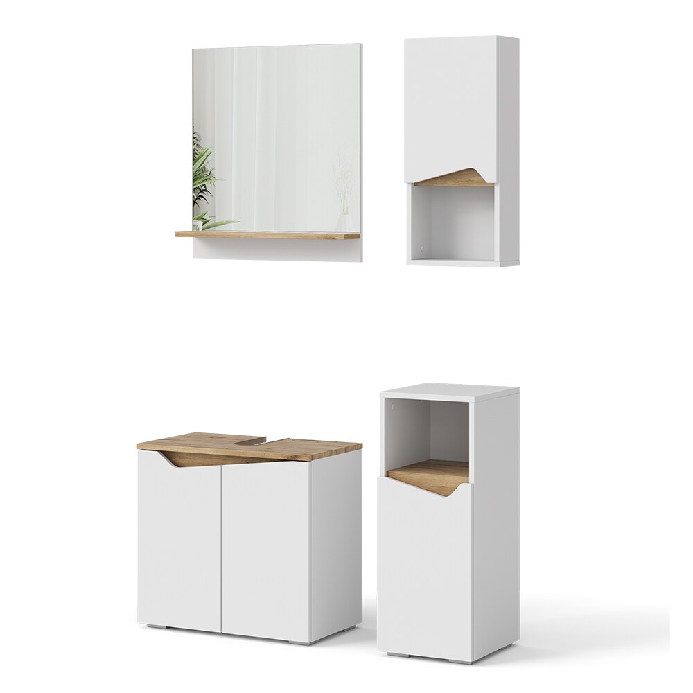 Vicco Badmöbel-Set Marelle Weiß Artisan moderne Serie Badezimmer dekorative Front Waschtischunterschrank Badspiegel Midischrank Hängeschrank