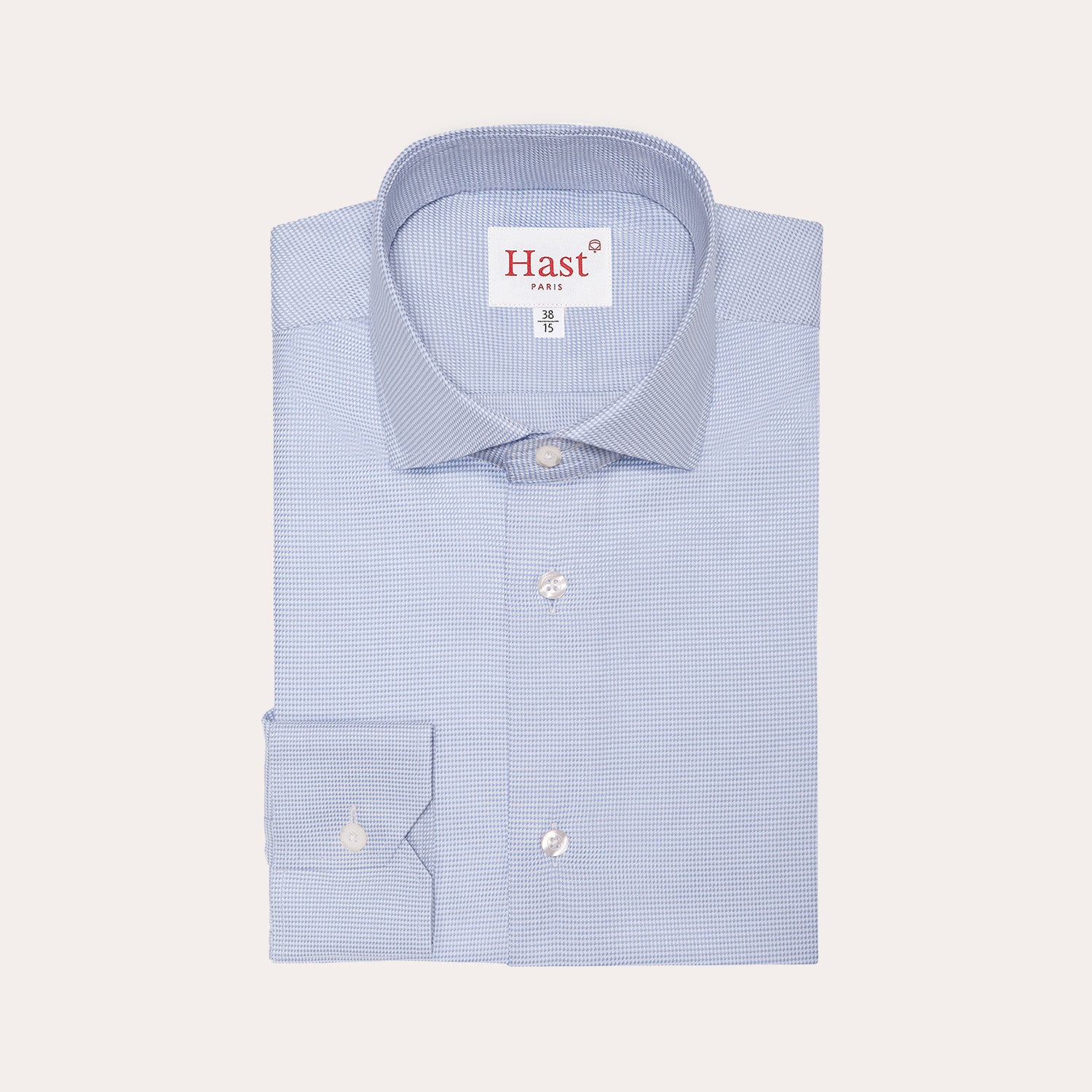 Blue houndstooth double-twisted Oxford shirt
