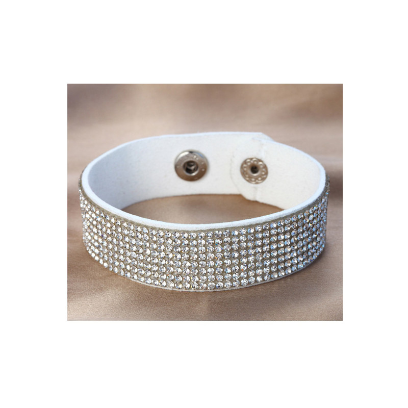 Bracelet Cuir Blanc orné deCristaux Blancs de Swarovski