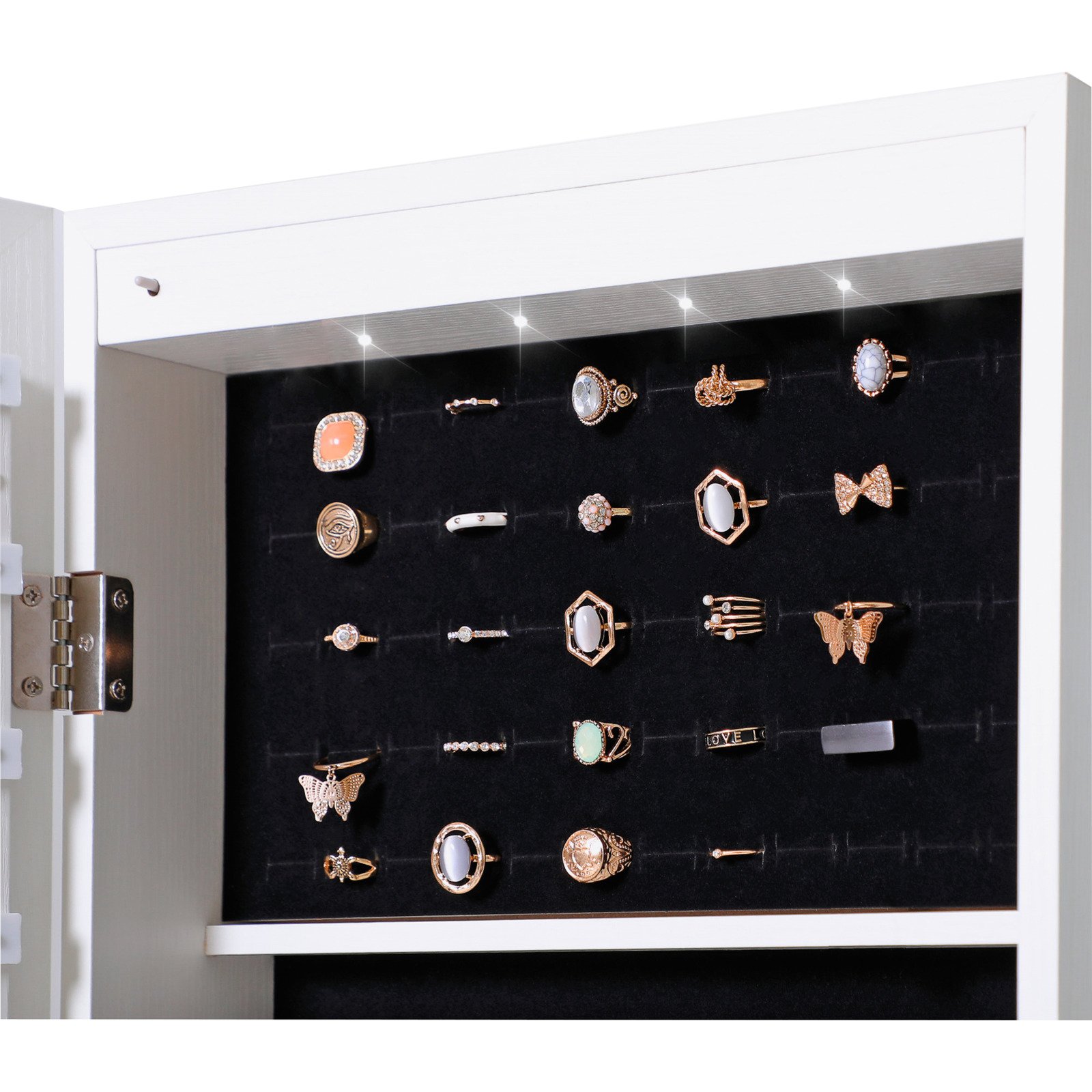 Schmuckschrank Anna MDF weiss 35 x 153 x 35 cm, mit Spiegeltür inkl. LED