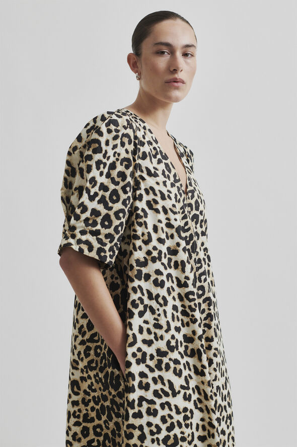 Second Female Leoa Poplin Leopard Maxi Kjole Kelp