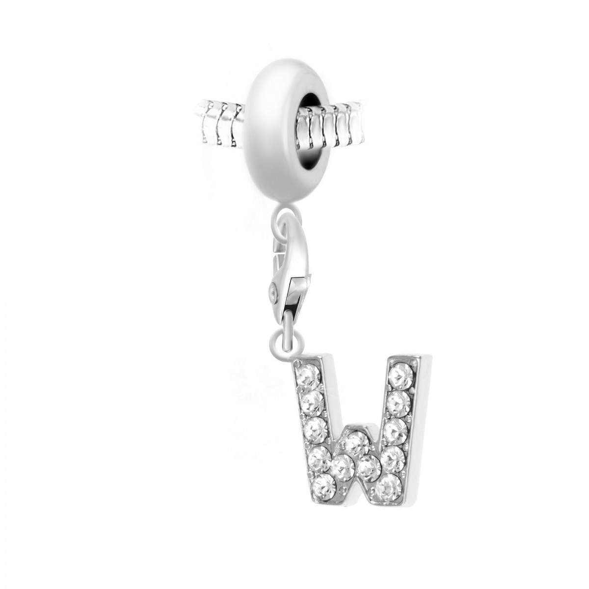 Charm perle SC Crystal en acier avec pendentif lettre W ornée de Cristaux scintillants