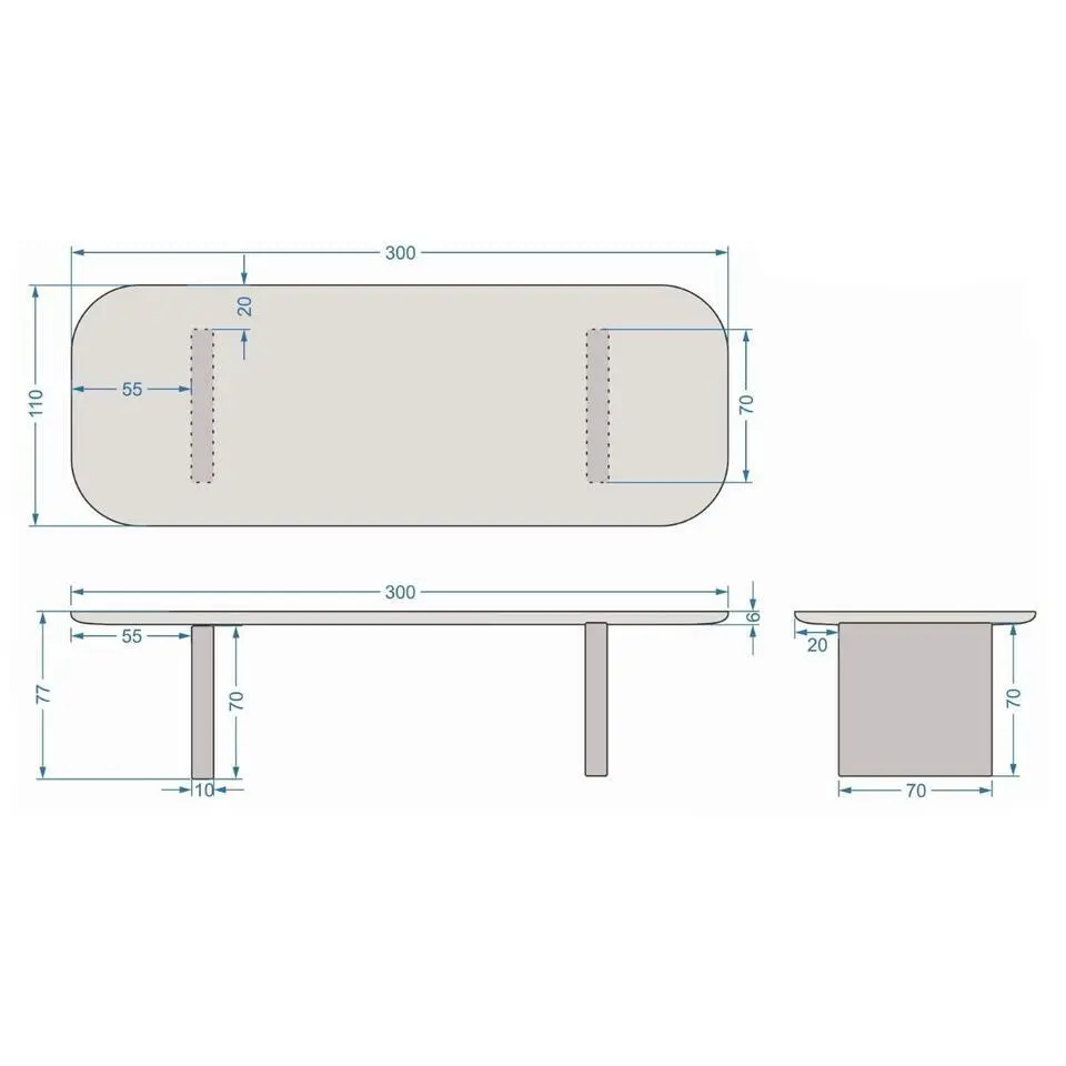 Eettafel Deens Ovaal 300cm - Wit Betonlook - Maya