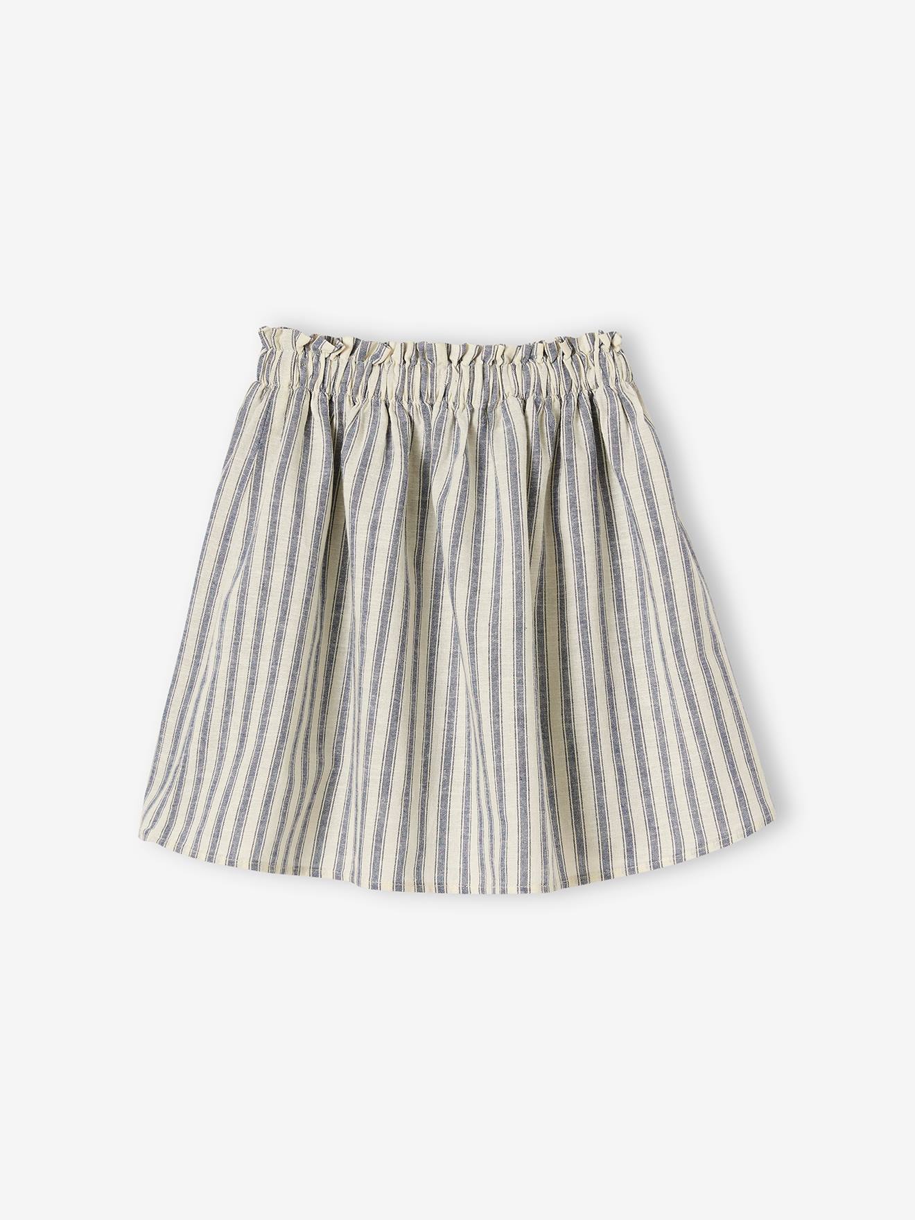 Saia listrada azul-escura em algodão/linho para meninas