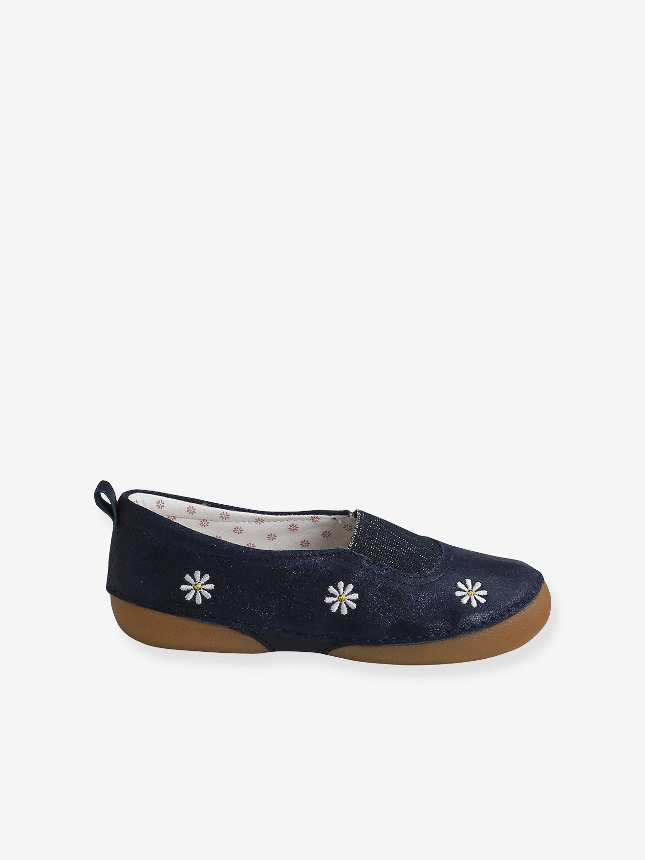 Pantufas de couro elásticas e flexíveis para meninas, lisas, azul-escuras.