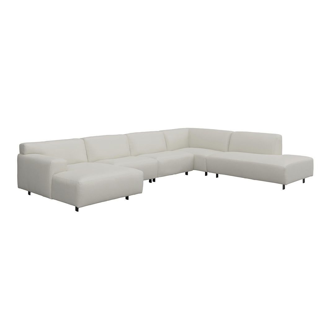 Vesta U-sofa Sjeselong venstre, 3-seter og åpen ende høyre. Big hjørnemodul, Tekstil Cortina White, sort metallben 10 cm, Comfort CM