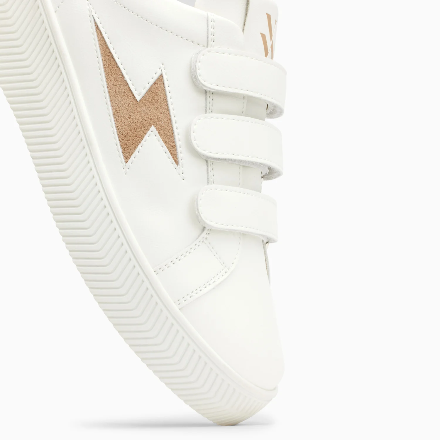 Sneakers-Baskets éclair Camelia blanc et beige à scratchs