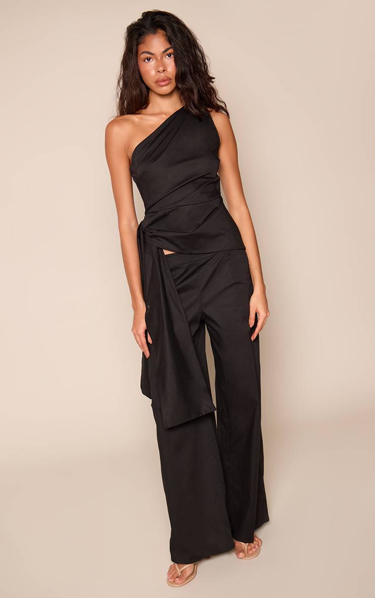 Noir Ensemble Coordonné Pantalon Large Plissé En Popeline
